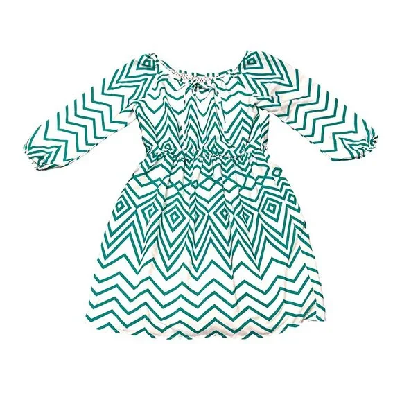 My Michelle Size XL White Teal Chevron Tie Neck Lined Laceback Boho Resort Dress - Picture 9 of 12